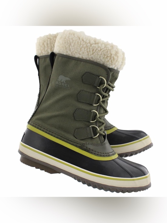 Sorel Shoes - Sorel Olive Green and Black Shearling-Lined Lace-Up Boots
